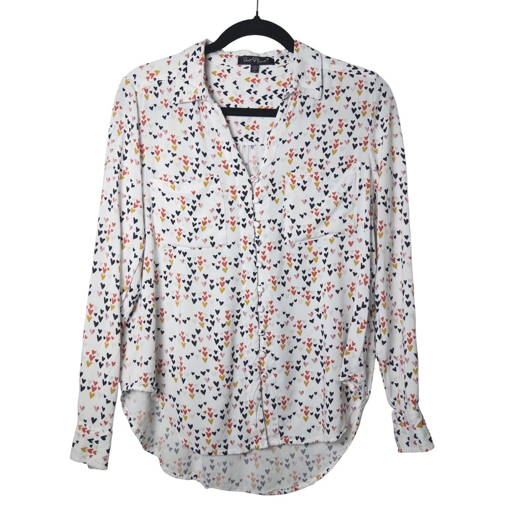 Velvet Heart Heart Print Button Front Blouse Women Heart Vacation Resort S - Picture 2 of 6